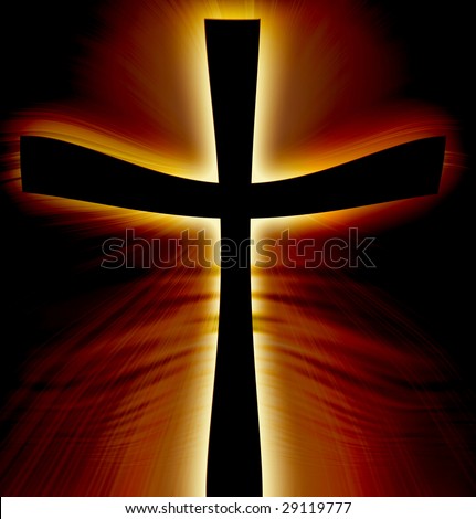 Glowing cross on a dark orange background