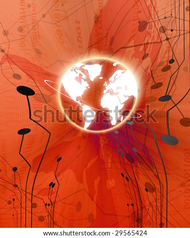 Digital world on a soft orange background