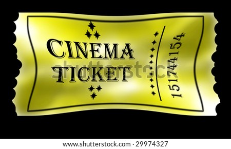Golden ticket for cinema event on a black background