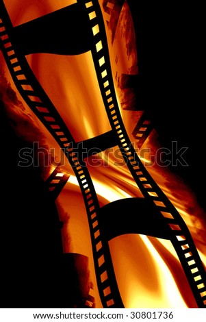 negative film strip on a fire like background