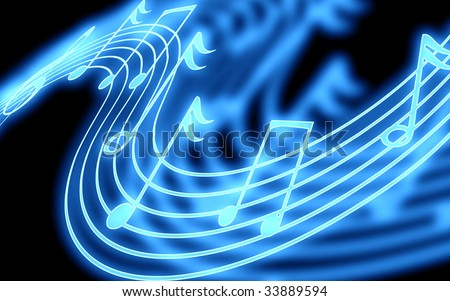 blue music notes on a black background