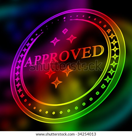 colorful approved stamp on a dark background