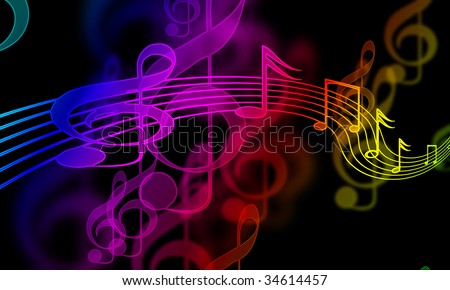 colourful music notes on a black background