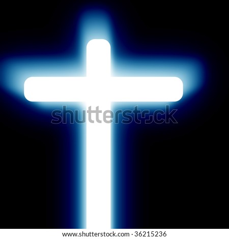 glowing cross on a dark black background