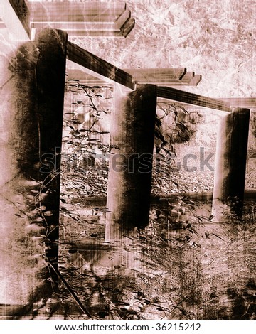 ruins of a lost civilization on a brown background