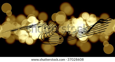 music notes and golden circles on a dark background