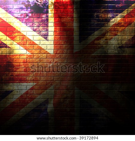 UK flag painted on a grunge brick wall