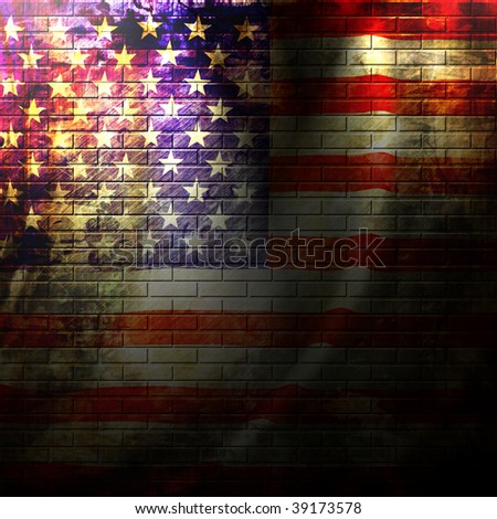 american flag painted on a grunge brick wall