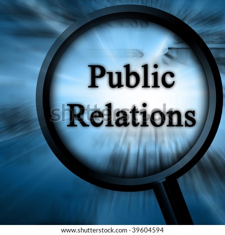 public relations on a blue background with a magnifier