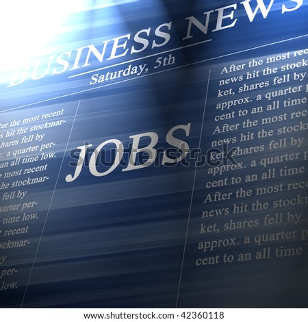 Jobs in the news paper on a soft blue background