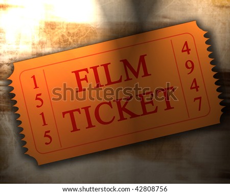 orange film ticket on an old paper texture