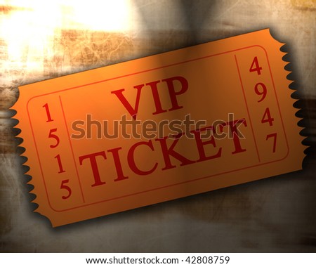 orange VIP ticket on an old paper texture