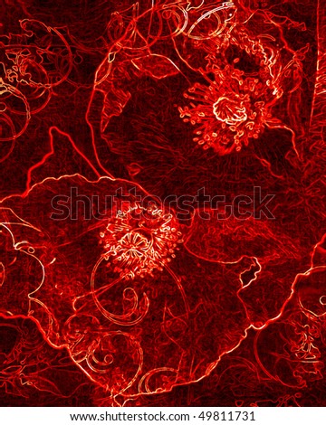 abstract poppies on a dark red background