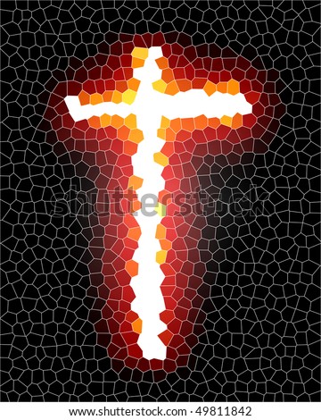 glowing cross on a dark black background