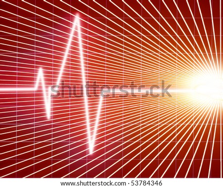 Heart beat on clinic monitor on a red background