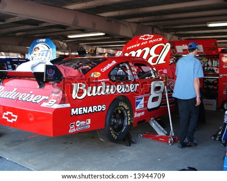 Dover,Delaware september 21 2007: Dale Ernhardt jr`s car in the garage at dover international speedway