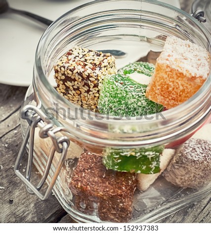 Glass candy jar of jelly
