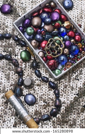 composition of the objects of jewelry and beaded handmade