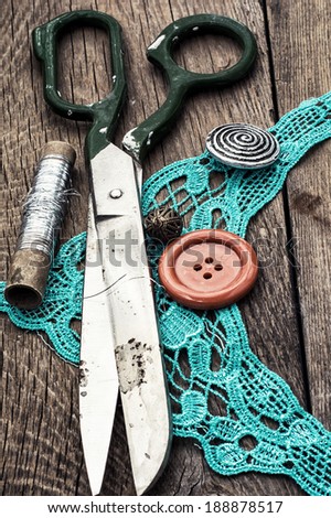 big old scissors and tools seamstress