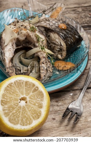fragrant roasted fish in sauce and spices