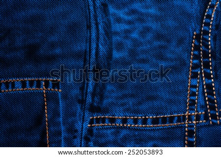 texture background with blue denim fabric with stitches of thread