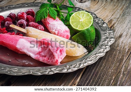 raspberry ice cream with old tray