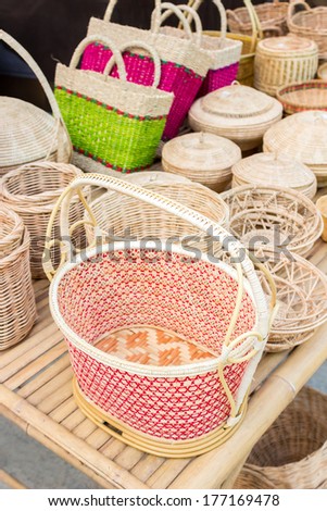 Bamboo basket hand made for sale, Thailand traditional basket  in the market.