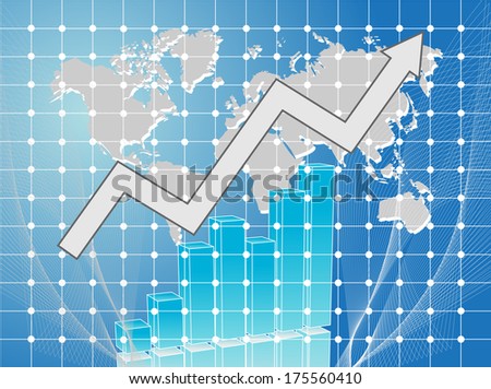 business card with chart and arrow and map of world