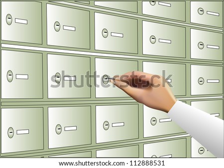 human hand opening deposit box with key