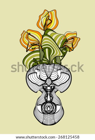 vase with abstract spring flowers tulips