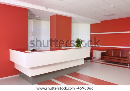 Business office reception in white and red colors