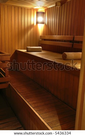 wooden steam room in sauna