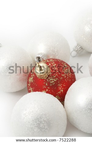 Christmas white and red balls on white background