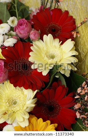stock photo Part of bridal bouquet close up Mix of red rose