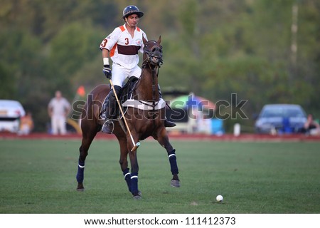 SARATOGA SPRINGS, NY - AUGUST 24: Unknown players in polo during the Ylvisaker Memorial Tournament at Saratoga Polo on August 24, 2012 at Saratoga Springs, New York