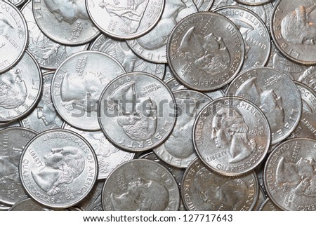 Pile of Unites States Quarter Dollars for Background