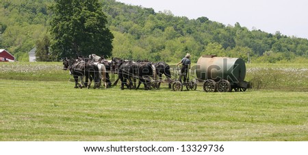 Amish Spreading Fertilizer with a team of 8 Horses