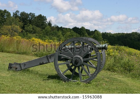 A Revolutionary War cannon at the Saratoga National Historical Park in the River Redoubt Facing the Hudson River