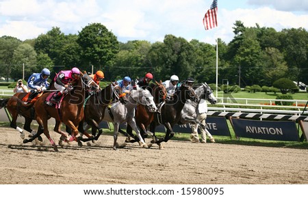 SARATOGA SPRINGS - August 9: The Field Heads down the Stretch for the First Time in the Solomon Northup Stakes August 9, 2008 in Saratoga Springs, NY.