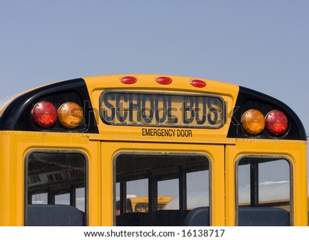 back of New School Bus showing Sign and Lights