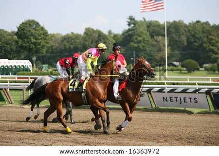 SARATOGA SPRINGS - August 18: Jean-Luc Samyn Aboard Can\'t Refuse in the Post parade for the Mechanicville Stakes For New York Bred August 18, 2008 in Saratoga Springs, NY.