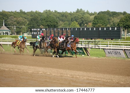SARATOGA SPRINGS - August 22: Golden Velvet and  Lemon Drop Mom Battle for the Early lead in the Personal Ensign Grade I Stakes Race August 22, 2008 in Saratoga Springs, NY.