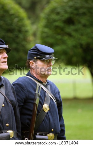 MENANDS - September 13: Union Soldiers at Attention During a Civil War Reenactment at the Albany Rural Cemetery on September 13, 2008 in Menands, NY.