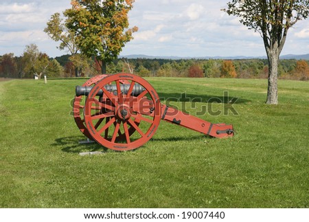 Revolutionary War Cannons against Autumn background in Saratoga National park