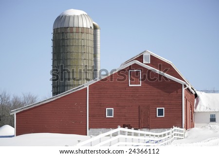 Beautiful Red Barn an Silo on an Rural Farm