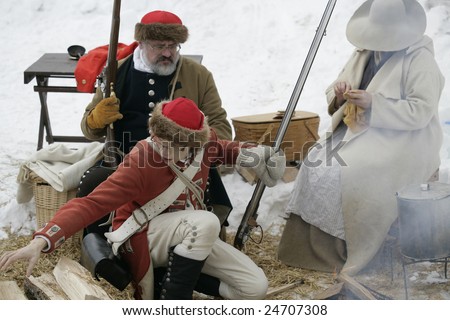 LAKE GEORGE - February 9: British 53rd Regiment Reenactment of French Indian War Member on February 9, 2009 in Lake George, NY