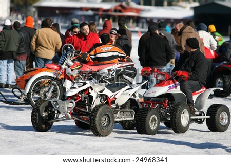 LAKE GEORGE- FEBRUARY 14: Quads are ready for the next race on frozen lake George During the 2009 Winter Carnival on February 14, 2009 in Lake George, NY.