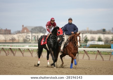 OZONE PARK - APR 4: Jose L. Espinoza aboard Coaltown Legend in the post parade for the Queens Community Leaders at Aqueduct Race Track- April 4, 2008 in Ozone Park, NY.