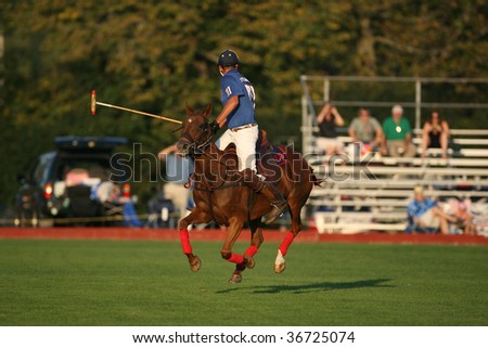 SARATOGA SPRINGS - SEPTEMBER 4 :  Bloomfield Number 3 player in action during the 4th chukker at Saratoga Polo Club September 4, 2009 in Saratoga Springs, NY.