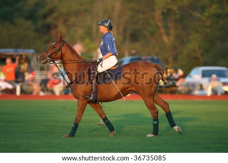 SARATOGA SPRINGS - SEPTEMBER 4 :  Brookfield player leaving field at conclusion of the match at Saratoga Polo Club September 4, 2009 in Saratoga Springs, NY.